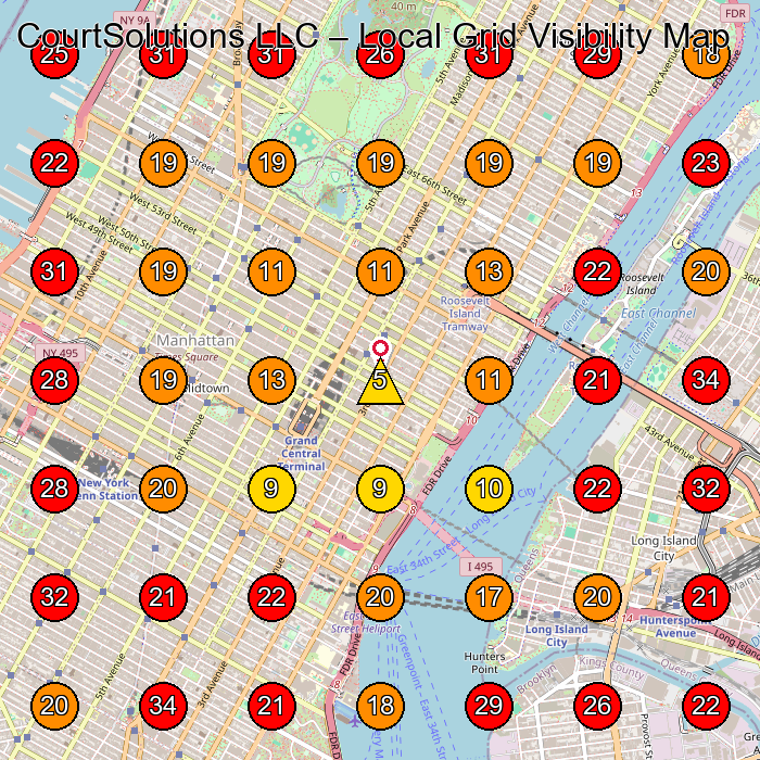 CourtSolutions LLC GeoGrid visibility map for Legal Services in New York